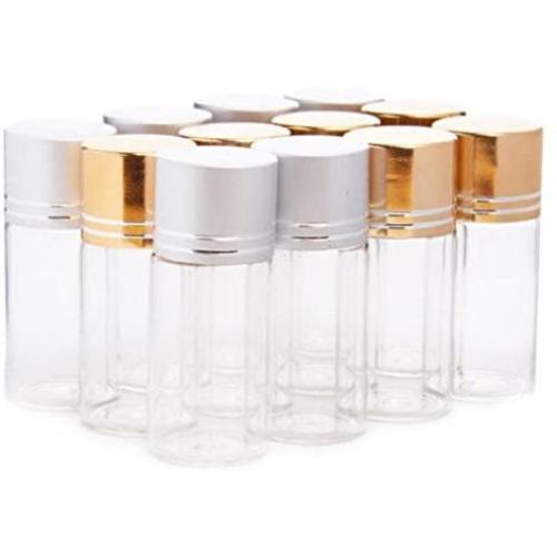 12pcs Sliver +Gold Color 10ml 10G Clear Glass Sampling Sample Bottles Vials Jars Containers Tube For Cosmetics Perfume Travel Essential Oils Powders Creams Ointments Grease Liquid Water Storage