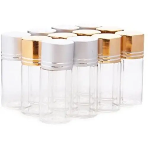 12pcs Bouteilles d'Échantillon en Verre Transparent 10ml/10G Argent + Or Couleur pour Cosmétiques, Parfums, Voyage, Huiles Essentielles, Poudres, Crèmes, Pommades, Graisses, Eau – Contenants, Tubes.