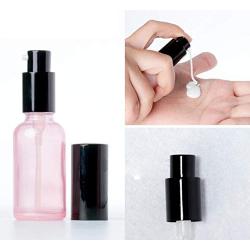 2PCS 1oz 30ML BPA Free Pink Glass Empty Portable Pump Lotion Bottles Press Jars Pot Container For Makeup Skin Care Foundations Cosmetic Serums Cream Liquid Essential Oils