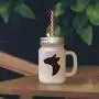 Schwarze Oriental Shorthair Katze Köpfsilhouette aus Frostglas Mason Jar mit Strohhalse.