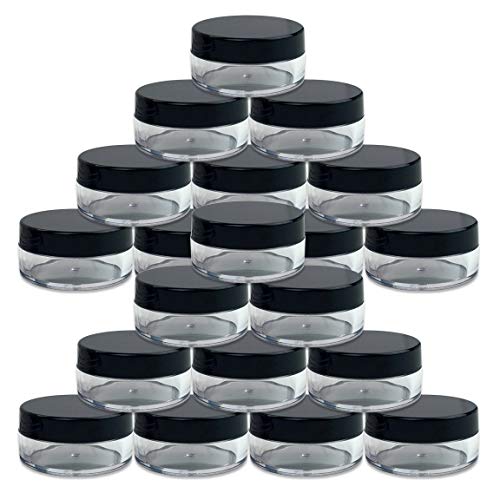 (Quantity: 20 Pieces) Beauticom 10G/10ML Round Clear Jars with Black Lids for Lotion, Creams, Toners, Lip Balms, Makeup Samples - BPA Free