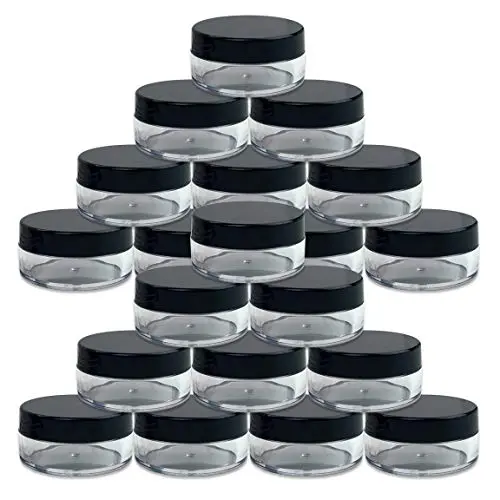 (Menge: 20 Stück) Beauticom Klare Runden Gläser (10ml/10g) mit schwarzen Deckeln für Lotionen, Cremes, Toner, Lippenbalsam, Make-up-Proben – BPA-frei