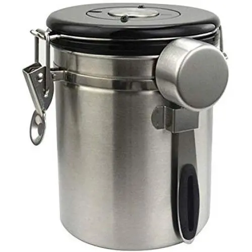 Kaffeebehälter, Vakuumdichter Kaffeebehälter mit Messlöffel, Edelstahl, luftdichter Kaffeebeutel für Kaffeebohnen