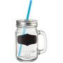 Circleware Yorkshire Mason Jar Drinking Mugs with Glass Handles, Fun Chalkboard, Metal Lids and Hard Plastic Blue Straws, Set of 4, 17.5 ounce, Clear