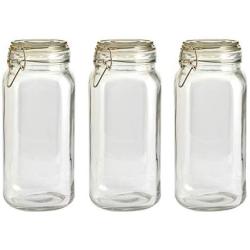 LAUNCH SALE 3 Rectangular Glass Food Storage Jars With Stainless Steel Clip (2300 ml) by Wylder