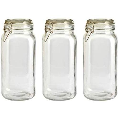 LAUNCH SALE 3 Rectangular Glass Food Storage Jars With Stainless Steel Clip (2300 ml) by Wylder