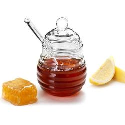 KooK Honey Jar with Dipper, Holds 9oz, Glass, Holder, Container