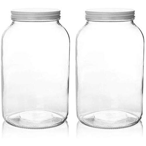 2 Pack - 1 Gallon Glass Mason Jar Wide Mouth with Airtight Metal Lid - Safe for Fermenting Kombucha Kefir - Pickling, Storing and Canning- BPA-Free Dishwasher Safe- By Kitchentoolz