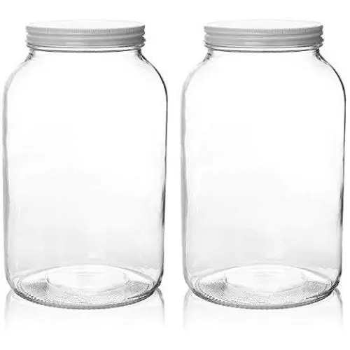 Lot de 2 - Bocal en verre de 1 gallon avec large ouverture et couvercle métallique étanche – Sûr pour la fermentation du kombucha, du kefir, de la mise en conserve et de la mise en bocal - Sûr pour lave-vaisselle - Par Kitchentoolz Lot de 2 - Bocal en verre de 1 gallon avec large ouverture et couvercle métallique étanche – Sûr pour la fermentation du kombucha, du kefir, de la mise en conserve et de la mise en bocal - Sûr pour lave-vaisselle - Par Kitchentoolz