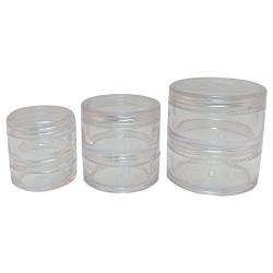 Made in Taiwan Transparent Clear Makeup 2 Stack Plastic Jar 3 Kinds of Size (1 Set)