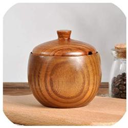 Creative Wood Spice Jar Kitchen Wood Retro Wood Salt Jar Containment Jar Kitchen Storage Tank 6.49CM