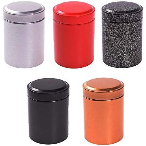 RMISODO 5 Pieces Tea Tins Canister with Airtight Lids Mini Round Shaped Tea Tin Containers for Loose Leaf Tea Coffee Sugar Storage