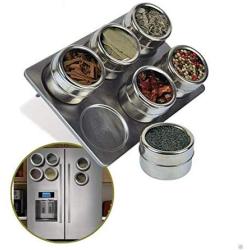 CSPFAIRY Stainless Steel Magnetic Spice Box Kitchen Spice Jars Seal Magnet Jar Seasoning Refrigerator Box Multifunction 6 Pcs/Set