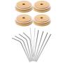 YiZYiF Reusable Bamboo Bottle Caps Lids Mason Jars Oil Infusions Lid with 8Pcs Long Drinking Straws and 2Pcs Free Cleaning Brush for Canning Drinking Jars Silver&Wood Color Multi