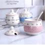 Mini Spice Jars Ceramic seasoning jar three-piece wrought iron bracket household ceramic spice bottle