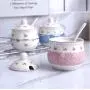 Mini Spice Jars Ceramic seasoning jar three-piece wrought iron bracket household ceramic spice bottle