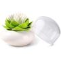 MaxS Lotus Cotton Swab Holder Small Toothpicks Q-tips Storage Organizer Canister Jar for Swabs Cosmetic Pads - White