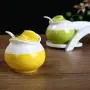 Kitchen seasoning box/Ceramic Condiment Storage Container and Tray Salt jar Spice Jars Box Three-Piece Set 28.5 21 17cm (Color : B)