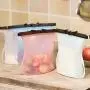 Reusable Silicone Food Storage Bags - Foldable Leak Proof Liquid Food Organizer Bag with Zip Seal for Preservation & Cooking Baggies (1 L) (Pink)