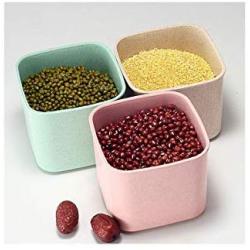 storage jar Grain container Food container Storage Box，Wheat straw kitchen storage box dried fruit food grains storage box, square 500ml