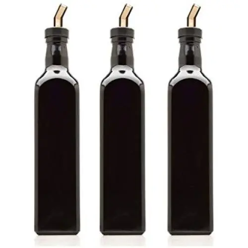 Infinity Jars 500 Ml (17 fl oz) Black Ultraviolet Square Glass Oil Bottle with Plastic Pour Spout 3-Pack Infinity Jars 500 Ml (17 fl oz) Black Ultraviolet Square Glass Oil Bottle with Plastic Pour Spout 3-Pack
