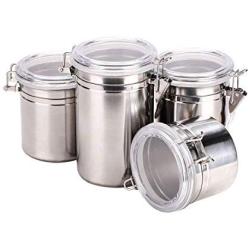 uxcell 4pcs 19.4oz/27.7oz/32oz/43.9oz Stainless Steel Airtight Canister Set Food Container for Kitchen Counter Sugar Coffee Bean Tea Nuts Cookie Storage with Clear Lid Locking Clamp