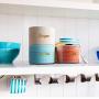 Large Food Storage Containers w/Bamboo Airtight Lid ? Ceramic Canister Sets for Kitchen that Nest w/ 3 Spoons Included ? Stackable Kitchen Storage Set for Coffee, Sugar, Tea - 32oz/Canister