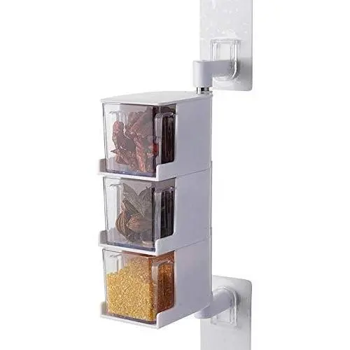 MUTANG Wandspülbare Gewürzbehälter, Drehbare Gewürzbox, Kreative Küchenaufbewahrung, Kunststoff Gewürzbehälter, Transparente Würze Box, Condiment Box (Farbe: 3-Schichten)