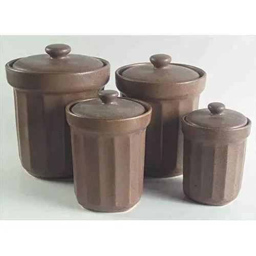 Sango Contrast Brown 4 Piece Canister Set/With Lids Sango Contrast Brown 4 Piece Canister Set/With Lids