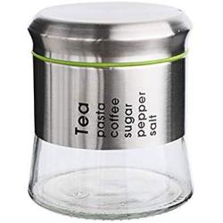 Kitchen Glass Container, Stainless Steel Cover with Lid, Food Organizer Storage Bottle Jar, for Tea Coffee Sugar (13 oz, Silver)