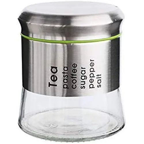 Glasbehälter für Küche, Edelstahl Deckel, Lebensmittelechter Aufbewahrungsbehälter für Tee, Kaffee, Zucker (13 oz, Silber)