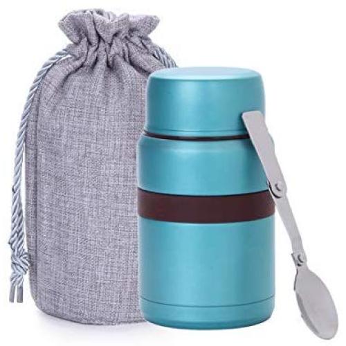G.a HOMEFAVOR Portable Vacuum Insulated Stainless Steel Food Jar Food Flask With Leak Proof Design, 17 oz (500 ml) Hot Cold Vacuum Lunch Thermos Container Kids Food Storage Container, Blue