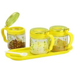 he yan long home Printing Glass Castor Seal Storage Jar 350ML European Style Kitchen Spice Jar Three Sets Small idea Spice jar (Color : Yellow)