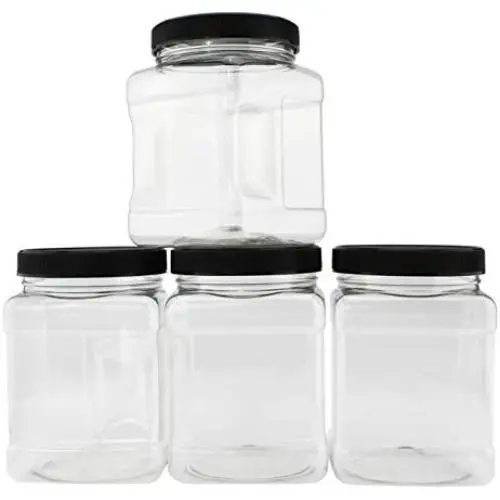 Bouteilles Rectangulaires en Plastique Jaunes (4 Pièces); Pots Rectangulaires Transparents de 4 Cuillères à Café avec Couvercles Noirs, Faciles à Tenir Bouteilles Rectangulaires en Plastique Jaunes (4 Pièces); Pots Rectangulaires Transparents de 4 Cuillères à Café avec Couvercles Noirs, Faciles à Tenir