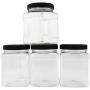 32-Ounce Square Plastic Jars (4-Pack); Clear Rectangular 4-Cup Canisters w/Black Lids, Easy-Grip Side