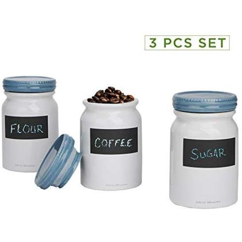 Mind Reader 3CJAR-BLU 3 pc Small Ceramic Lids, Round Canister, Food Storage Jar Container, One Size, Blue 3 Piece Set