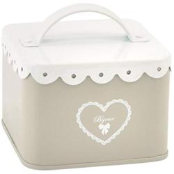 H&H Heart Box Square, Tin, Beige