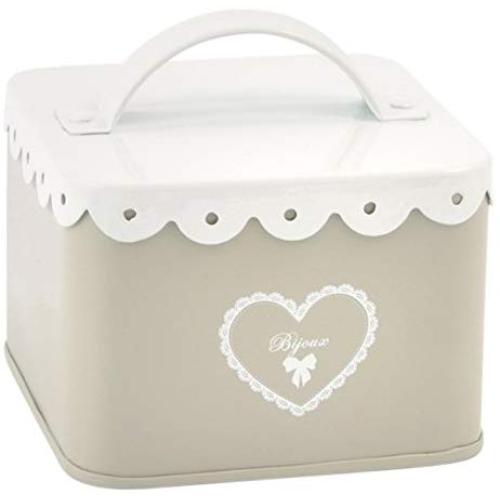 H&H Heart Box Square, Tin, Beige