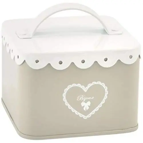 Boîte en Tin, Beige, Forme Carrée H&H Heart Box Boîte en Tin, Beige, Forme Carrée H&H Heart Box