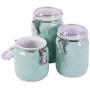 Premium 3-Piece Modern Honeycomb Half Matte Glaze Ceramic Kitchen Canister Jar with Airtight Clamp Lid for Food Storage Serve Coffee Sugar Tea Spices and More Blue Storage