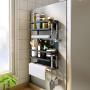 Magnetic Fridge Spice Rack Organizer with 5 Utility Hooks, 4 Tier Magnetic Paper Towel Holder, Multi Use Kitchen Rack Shelves for Storage Mason Jars Bottles by Colture [Black]