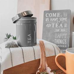 Harbour Housewares Contemporary Tea Canister - Steel Kitchen Storage Caddy with Rubber Seal - Grey - 10cm