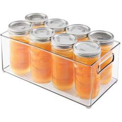 mDesign Plastic Kitchen Storage Organizer Container Bin with Handles - Holds Pint Size Mason Jars - for Pantry, Cabinets, Shelves, Refrigerator, Freezer - BPA Free - 14.5" Long - Clear