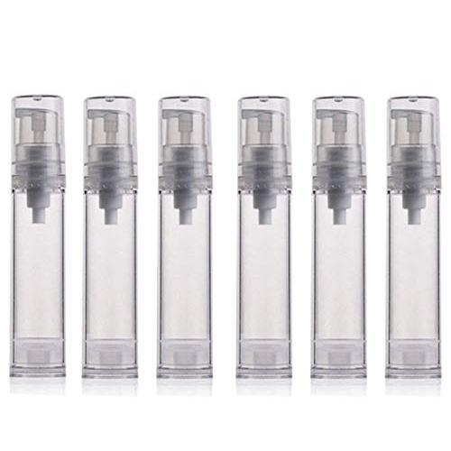 12PCS 10ML / 0.34oz Transparent Small Ounce Empty PS Plastic Airless Vacuum Pump Press Bottle Jar Pot Vial Container For Cosmetic Makeup Serums Cream Lotion Travel Toiletries Liquid Toner Sample