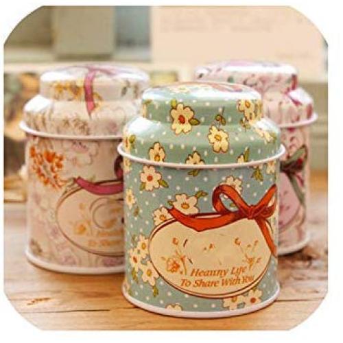 Fresh Style Candy Sealed Cans Box Flower Design Metal Sugar Coffee Tea Tin Jar Container Random Color
