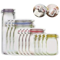 vivaBKK Mason Jar Shaped Plastic Zipper Bags Food Storage Reusable Eco Friendly Snacks Bags Set of 12