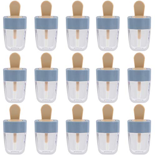 RONRONS 15 Pieces Blue Ice-lolly Empty Plastic Lip Gloss Packaging Tubes,Refillable Lip Glaze Bottles Reusable Vials, 8ml/0.27Oz