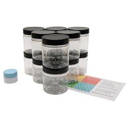 Clear 4 Ounce PET Round Plastic Jars with Black Lids, and 1 Mini Jar, 12 Pack (C4BMJ12)