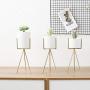 White Ceramic Plant Pot With Metal Frame Nordic Home Simple Decor Table Vase Chic Cosmetic Brush Storage Jar Chic Candle Can,01