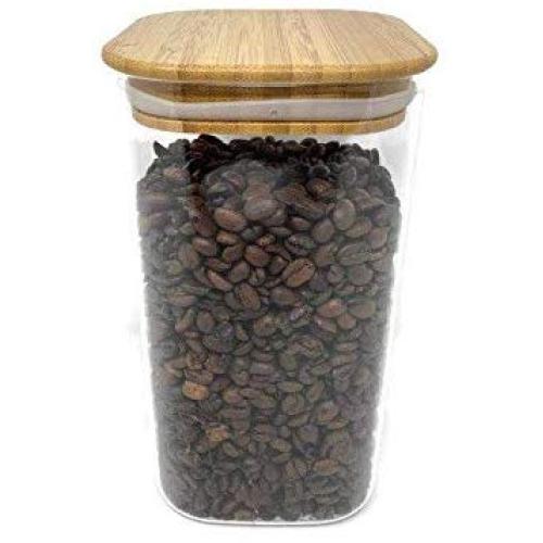 Airtight Seal Bamboo Lid - Modern Design Clear Food Storage Canister for Serving Tea, Coffee, Spice (47.4 FL OZ)